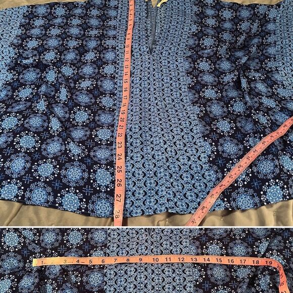 Miami Kaftan Style Mediterranean Print Top Flowy Blue M - Picture 9 of 9